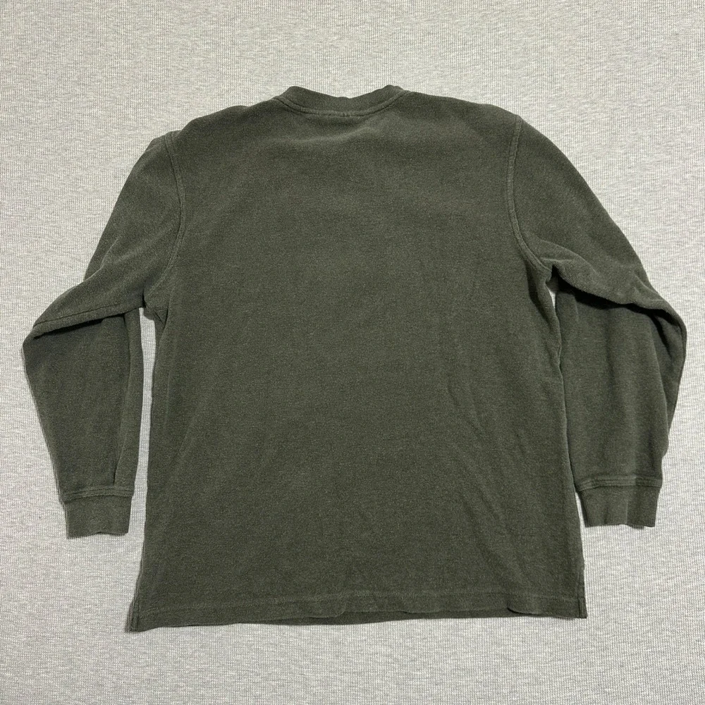 L.L Bean Henley Shirt Tall Long Sleeve Waffle Knit Olive Green Mens Large‎